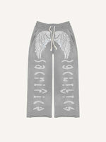 Wing&Letter Faux Decal Print Elastic Waist Pants
