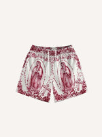 Mary&Floral Print Mesh Drawstring Waist Shorts