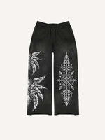 Eye&Wing&Graphic Print Elastic Waist Pants