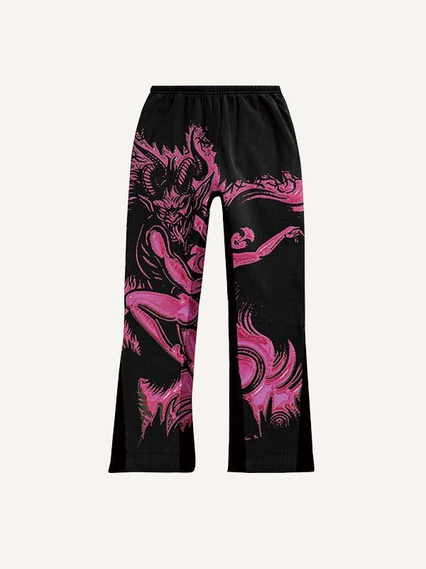 Demon&Figure Print Elastic Waist Pants