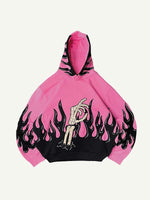 Skeleton Palm&Fire Faux Decal Print Slant Pockets Hoodie