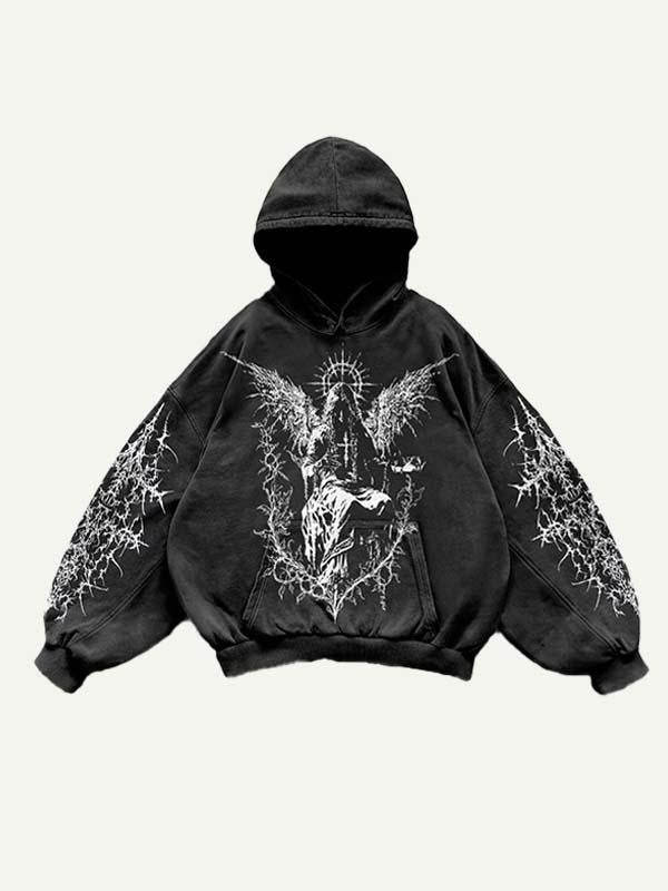 Figure&Wing Graphic Print Slant Pockets Hoodie