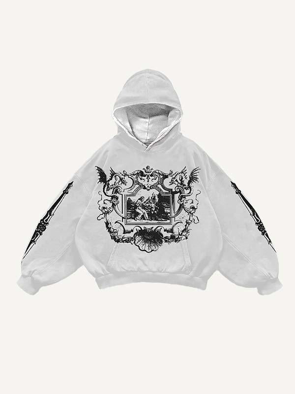 Dragon&Figure Graphic Print Slant Pockets Hoodie