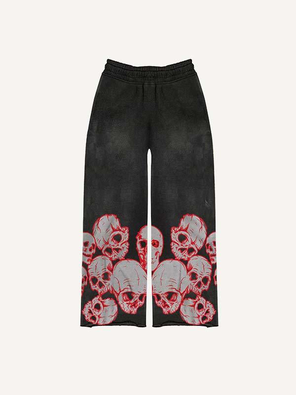 Skull Print Elastic Waist Pants