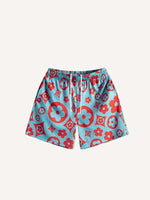 Floral Print Mesh Drawstring Waist Shorts