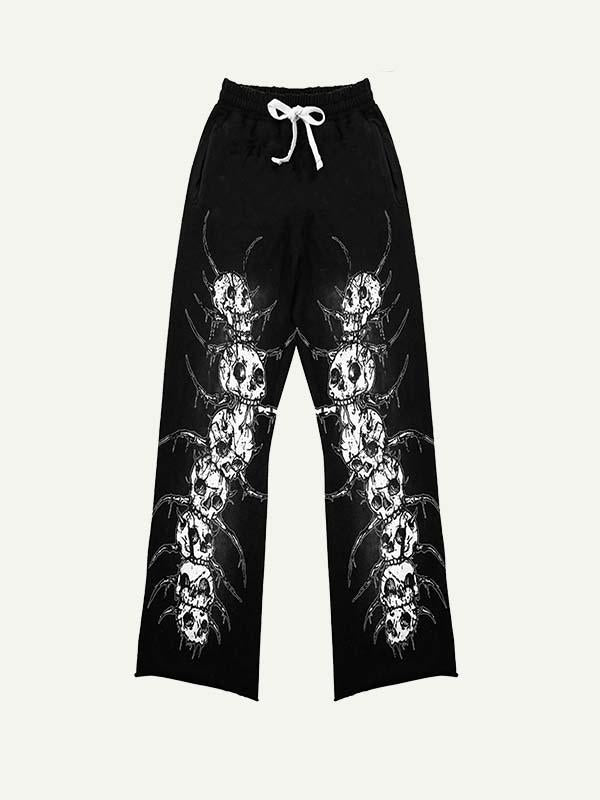 Skull Print Elastic Waist Pants
