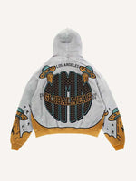 Colorblock UFO&Letter Graphic Print Slant Pockets Hoodie