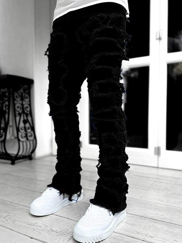 Solid Color Fringed Straight Leg Jeans