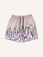 Fire Print Mesh Drawstring Waist Shorts