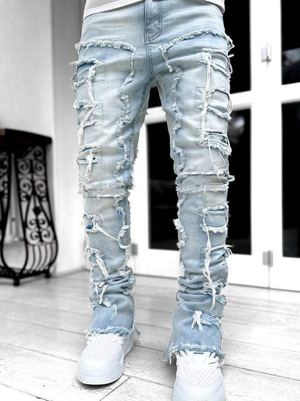 Solid Color Fringed Straight Leg Jeans