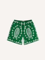 Mary&Floral Print Mesh Drawstring Waist Shorts