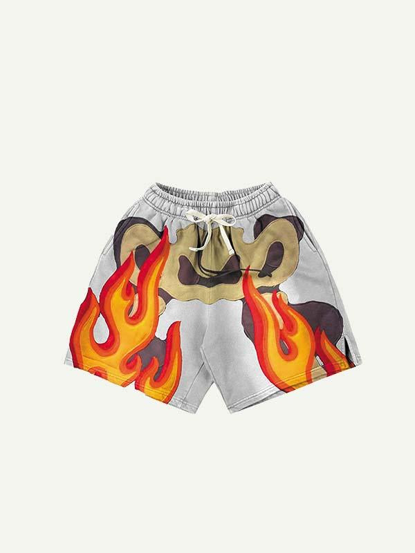 Fire&Skeleton Faux Decal Print Drawstring Waist Shorts