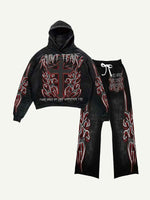 Cross&Letter Graphic Print Elastic Waist Two-Piece Set