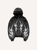 Graphic Print Zip Up Hooded Coat