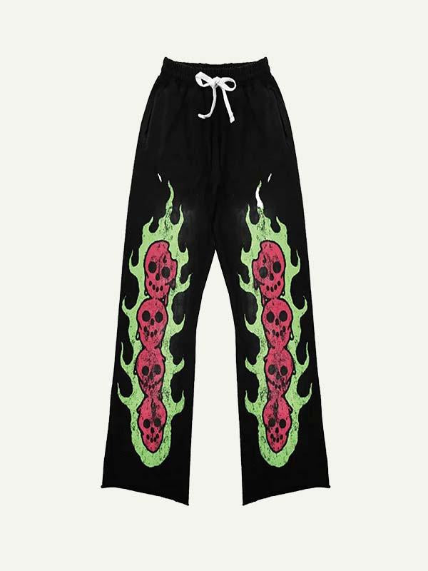 Fire Skull Print Elastic Waist Pants