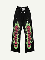 Fire Skull Print Elastic Waist Pants