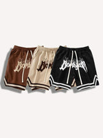 Striped Letter Graphic Drawstring Waist Shorts