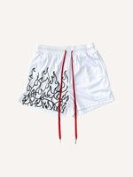 Fire Print Mesh Drawstring Waist Shorts