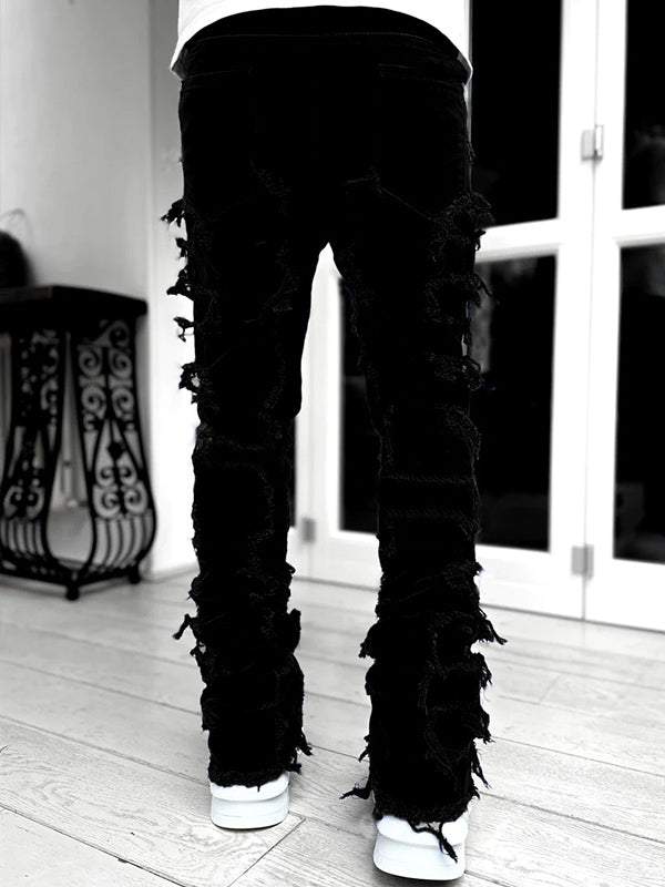 Solid Color Fringed Straight Leg Jeans