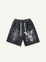 Figure&Wing Graphic Print Drawstring Waist Shorts