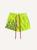 Fire Print Mesh Drawstring Waist Shorts