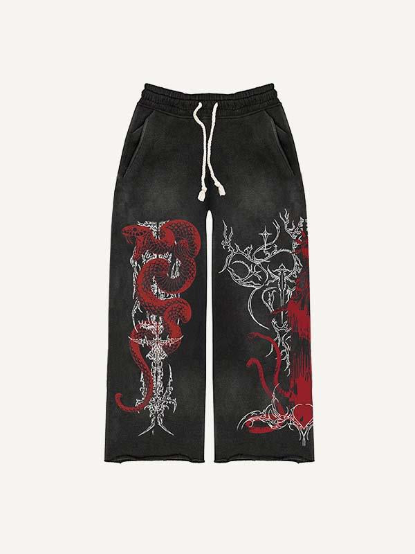 Figure&Snake&Graphic Print Elastic Waist Pants