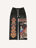 Fire&Figure&Eyeball&Animal Graphic Print Elastic Waist Pants