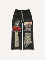 Little Angel&Demon&Skull Faux Decal Print Elastic Waist Pants