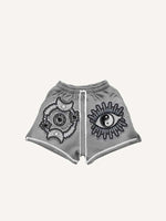 Sun&Moon&Star&Eye Graphic Faux Decal Print Drawstring Waist Shorts