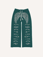 Wing&Letter Faux Decal Print Elastic Waist Pants