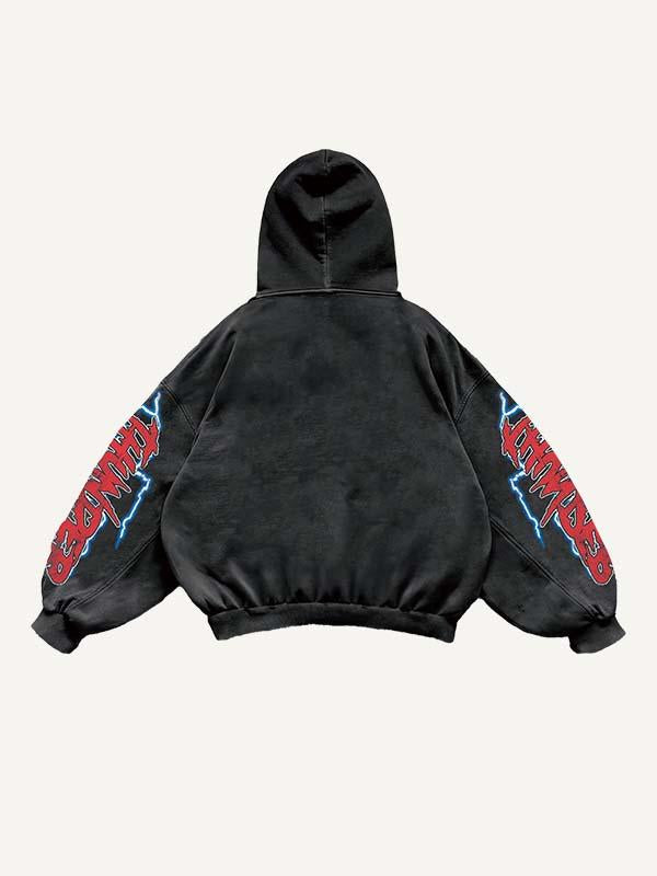 Lightning&Tiger&Letter Print Slant Pockets Hoodie