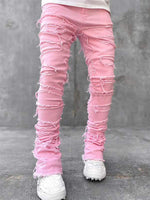 Solid Color Fringed Straight Leg Jeans