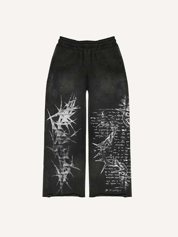 Skull&Cross&Graphic Print Elastic Waist Pants
