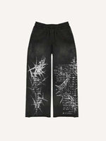 Skull&Cross&Graphic Print Elastic Waist Pants