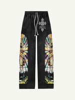 Saint&Figure&Cross Print Elastic Waist Pants