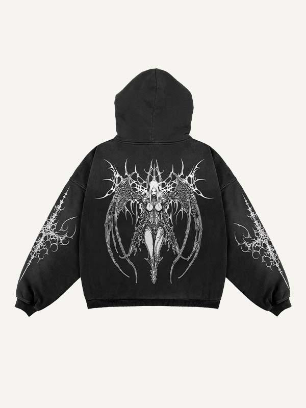 Figure&Wing&Graphic Print Slant Pockets Hoodie