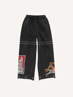 Figure&Cross&Sword&Spider Web Faux Decal Print Elastic Waist Pants