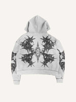Graphic Print Zip Up Hooded Coat