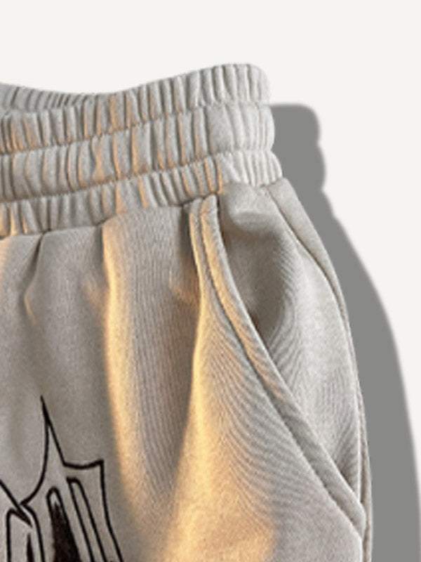 Striped Letter Graphic Drawstring Waist Shorts