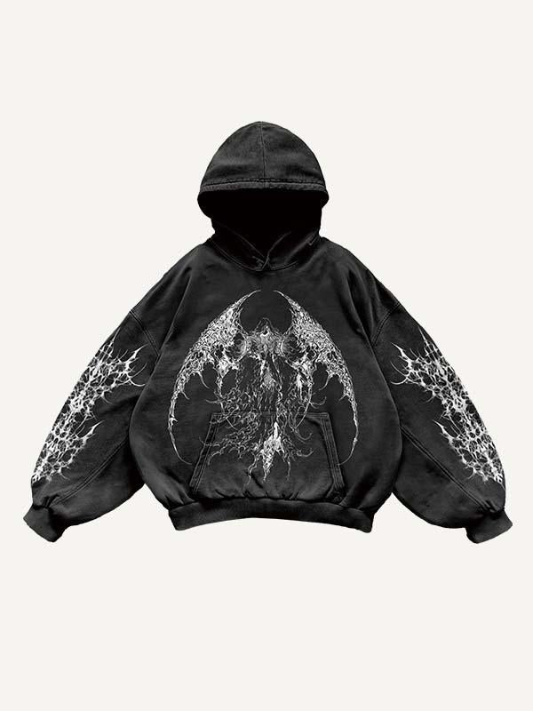 Demon Figure&Wing Graphic Print Slant Pockets Hoodie