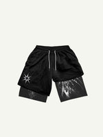 Fake Two Pieces Figure&Wing Graphic Print Drawstring Waist Shorts
