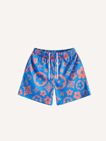 Floral Print Mesh Drawstring Waist Shorts