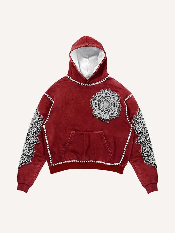 Cross&Letter Graphic Faux Decal Print Slant Pockets Hoodie