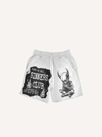 Demon Skeleton&Pray&Letter Print Drawstring Waist Shorts