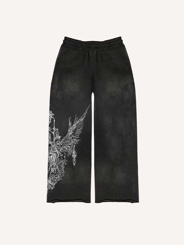 Figure&Wing&Graphic Print Elastic Waist Pants