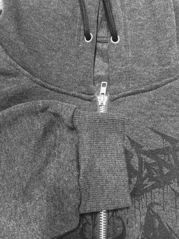 Graphic Print Drawstring Zip Up Hooded Coat