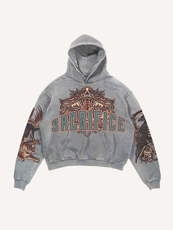 Demon&Animal&Letter Print Slant Pockets Hoodie