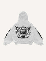 Dragon&Figure Graphic Print Slant Pockets Hoodie