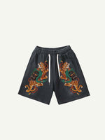 Tiger&Demon Print Drawstring Waist Shorts