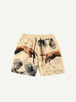 Figure&Palm&Letter&Star Print Drawstring Waist Shorts